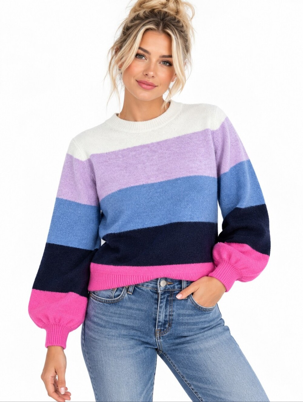 SUGARHILL BRIGHTON Colour Block Balloon Sleeve Sweater Size 4